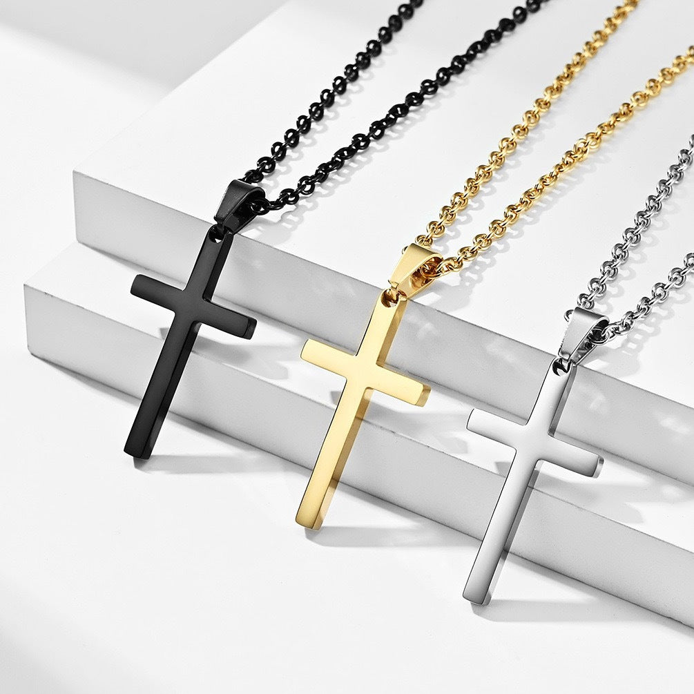 Planderful Gold Cross Necklace For Men Stainless Steel Pendant With Warm Tone Finish Durable Hip Hop Style Gift Idea