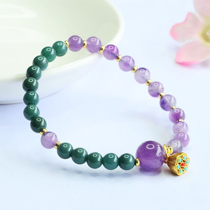 Blue Water Jadeite Amethyst Beaded Bracelet