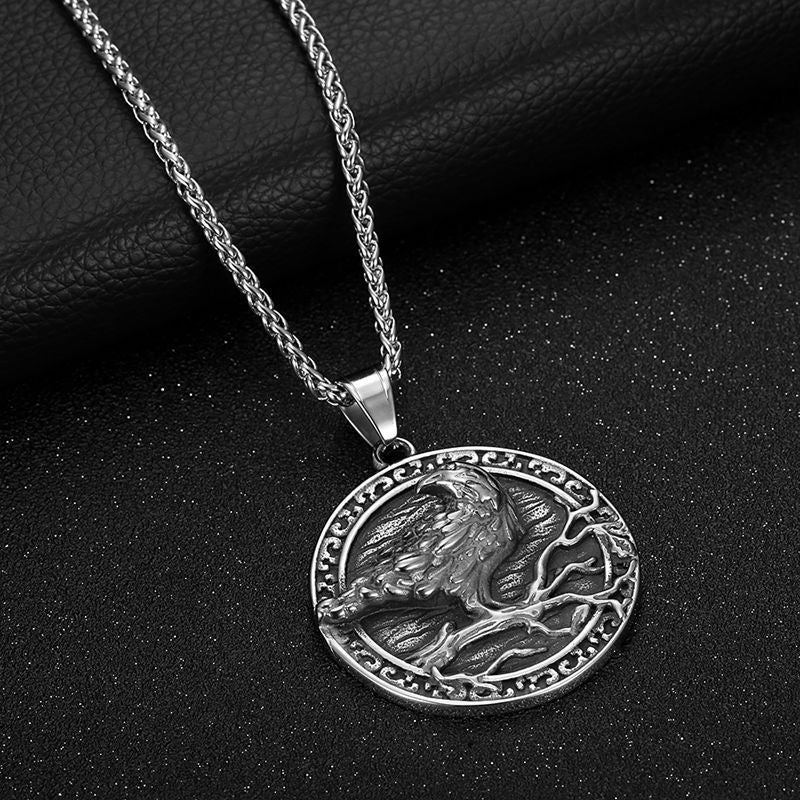 Planderful Viking Odin Crow Pendant For Men Domineering Stainless Steel Necklace Bold Statement Accessory