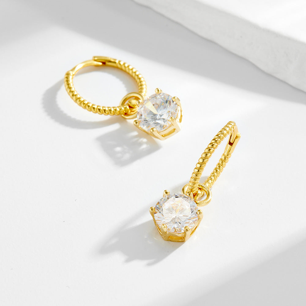 S925 Sterling Silver Round Zircon Earrings And Earrings Ear Accessories