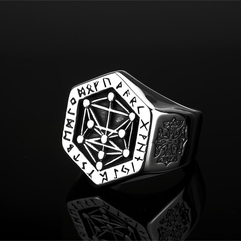 Titanium Steel Retro Viking Hexagonal Ring for Men