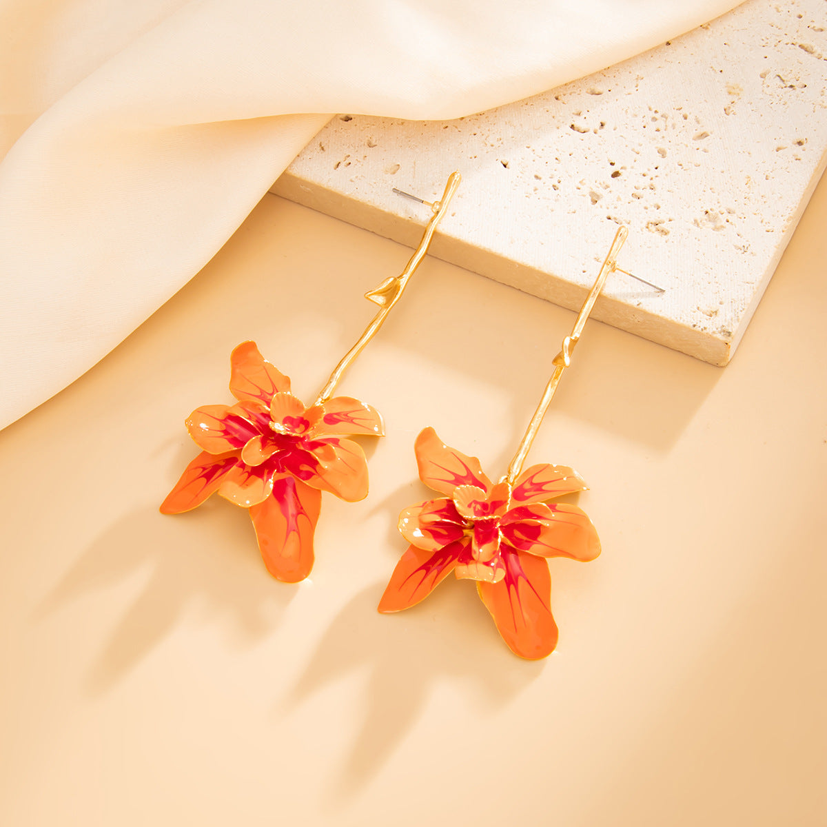 Planderful Vienna Verve Statement Flower Earrings Long Metal Stud Earrings For Fashion Forward Women