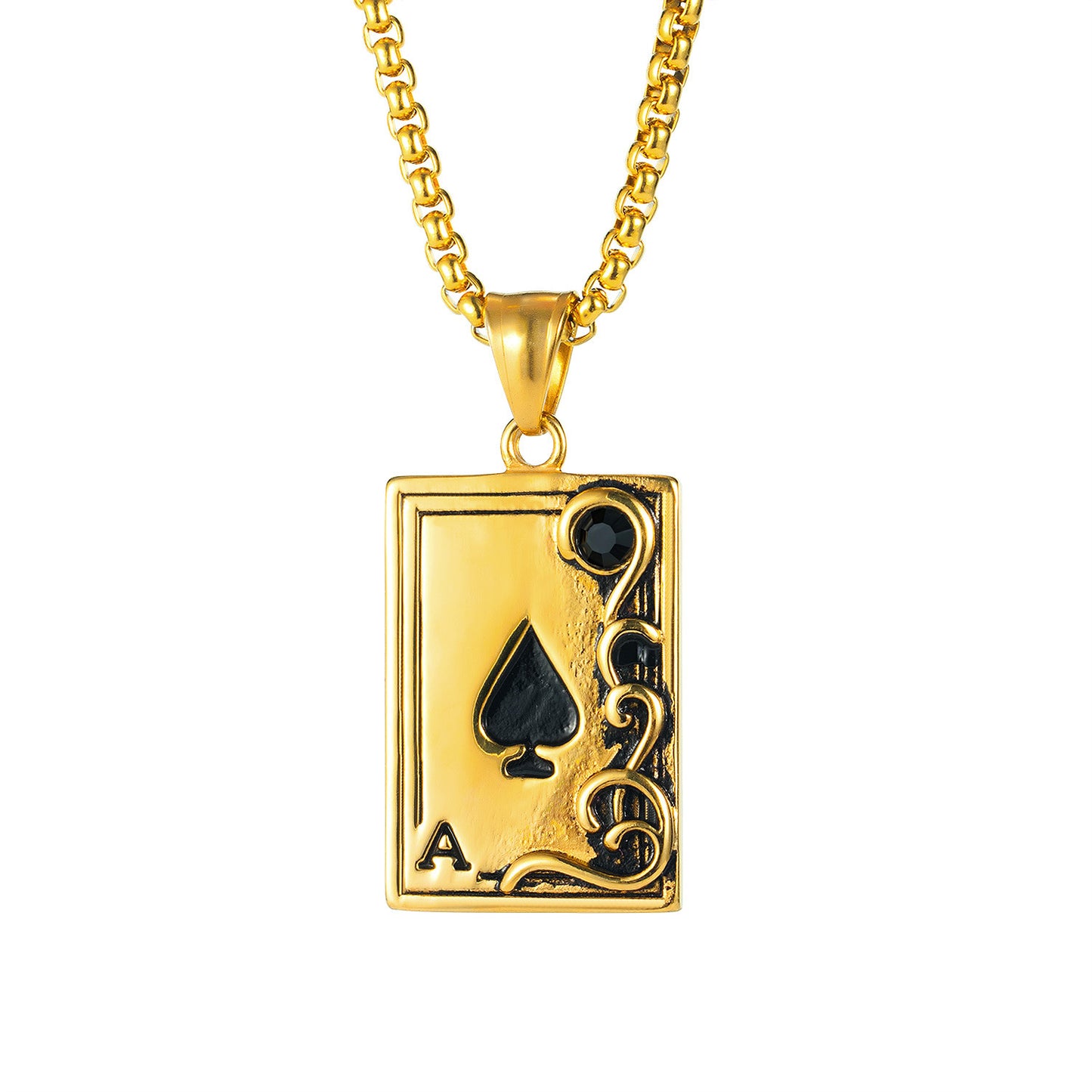 Planderful Spade A Playing Cards Pendant Necklace For Men Retro Stainless Steel Jewelry