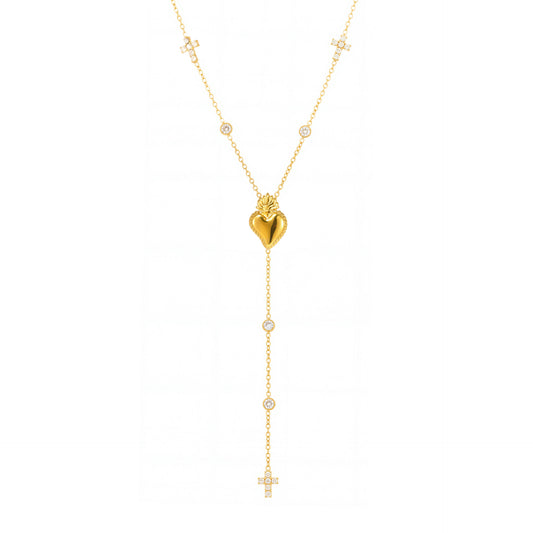 Planderful Zircon Cross Necklace Multi Layer Fringed Women