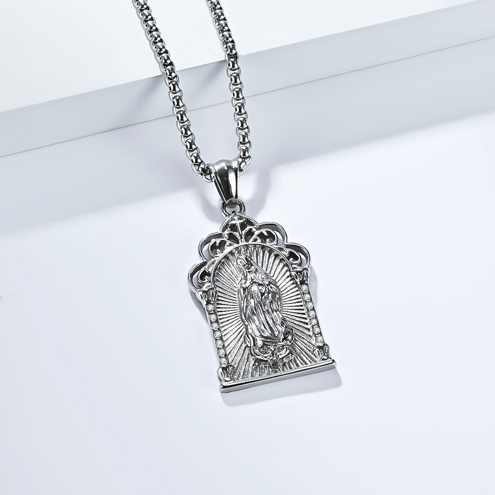 Planderful Virgin Mary Necklace Titanium Steel 18K Gold Plated For Men Premium Personalized Pendant