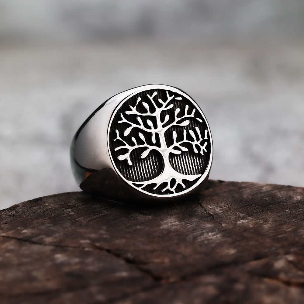 Cross-Border Wholesale Spot 316 Stainless Steel Leaf Men's Life Tree Ring