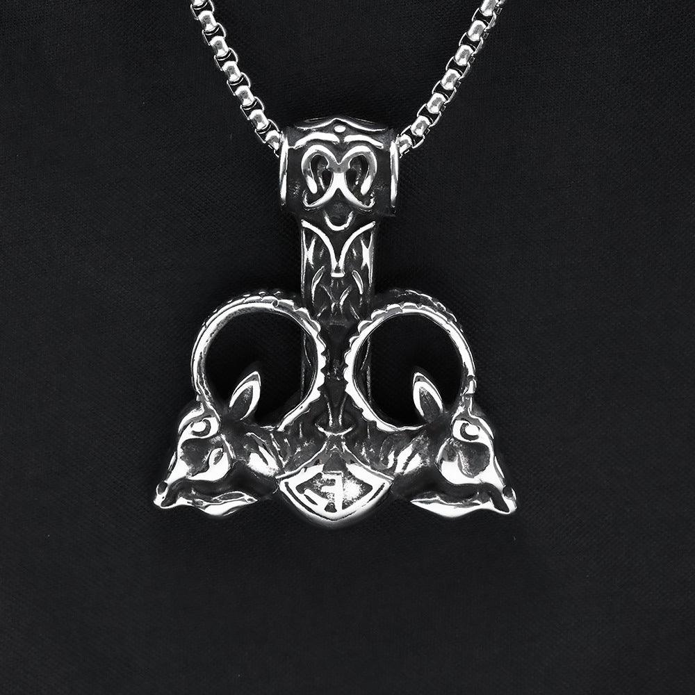 Planderful Viking Thor's Hammer Necklace for Men Personalized Stainless Steel Nordic Rune Pendant