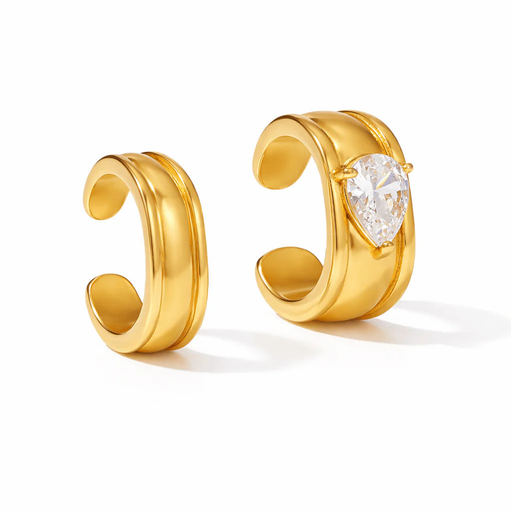 Planderful Vienna Verve Stainless Steel Water Drop Ear Clips Zircon C Shape Non Piercing For Women