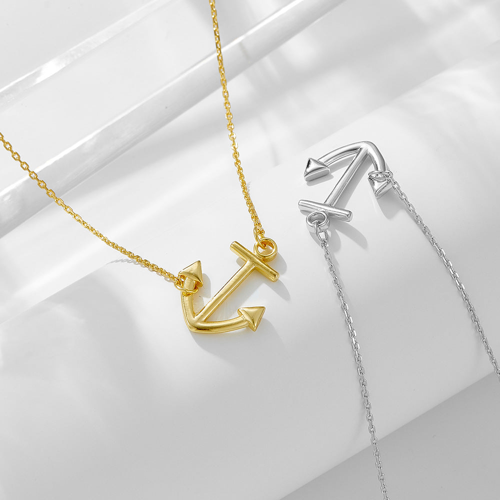 Anchor Pendant With Pure Silver Necklace, Hip-Hop Trendy Elegant Ladies'