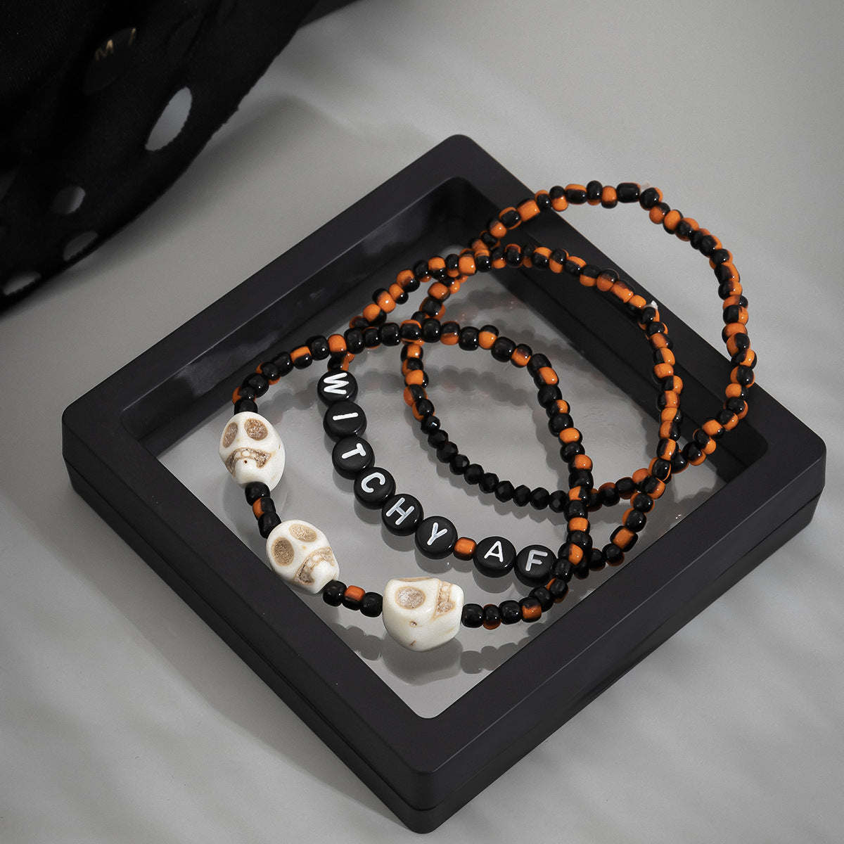 Planderful Vienna Verve Beaded Elastic Bracelet Set For Women Retro Skull Letter Witch Jewelry Statement
