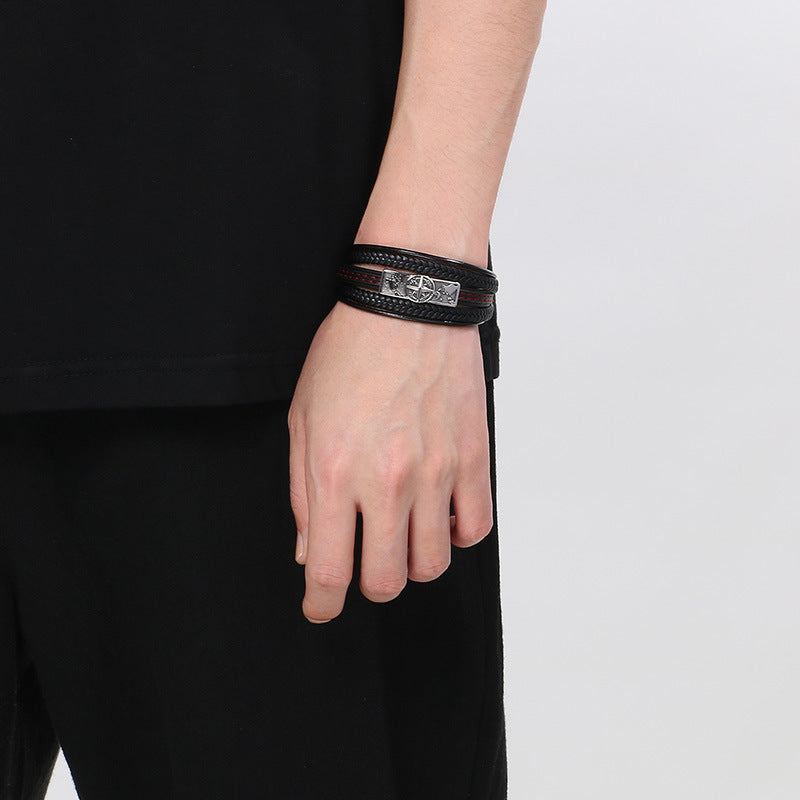 Planderful Men's Woven Leather Bracelet Magnetic Buckle