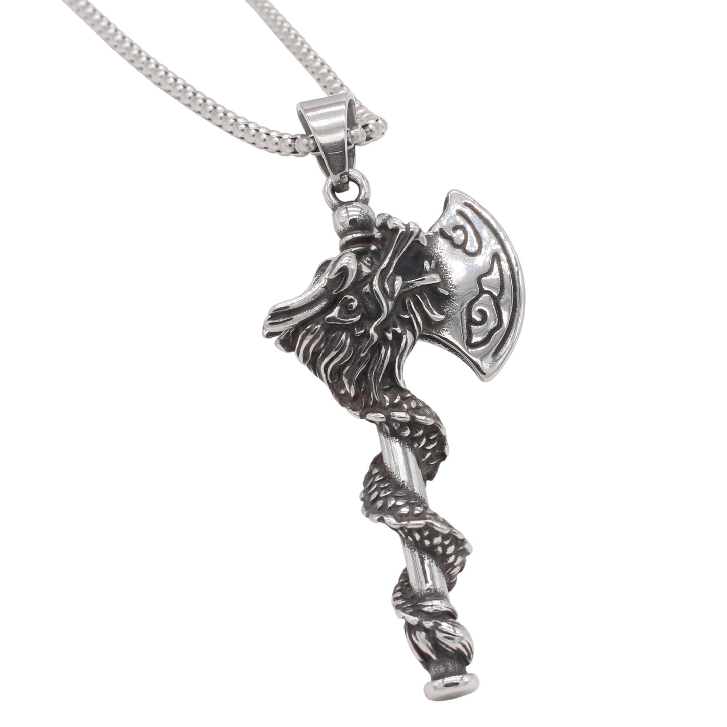 Planderful Norse Legacy Pendant – European and American Retro Dragon Viking Axe Men's Titanium Steel Necklace