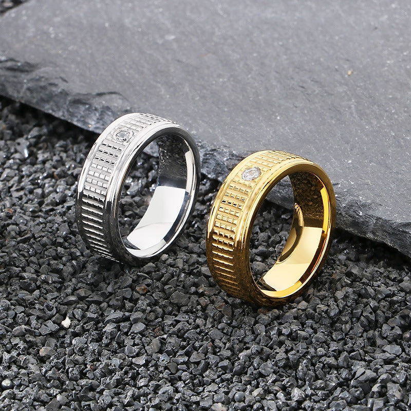 Supply Fashionable Rings, Hip-Hop Stainless Steel Zircon Plaid Men's Rings