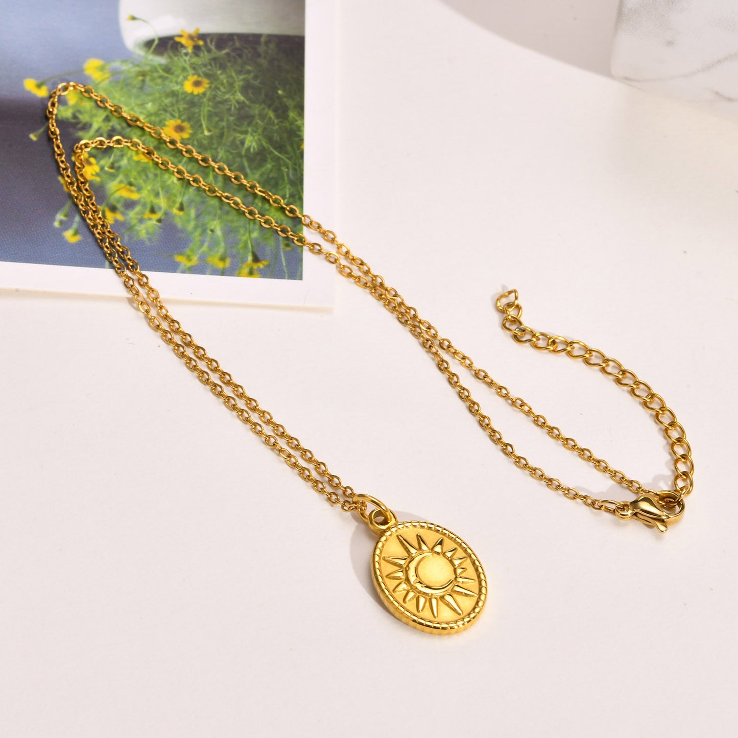 Geometric Necklace Stainless Steel Sun Pendant for Women