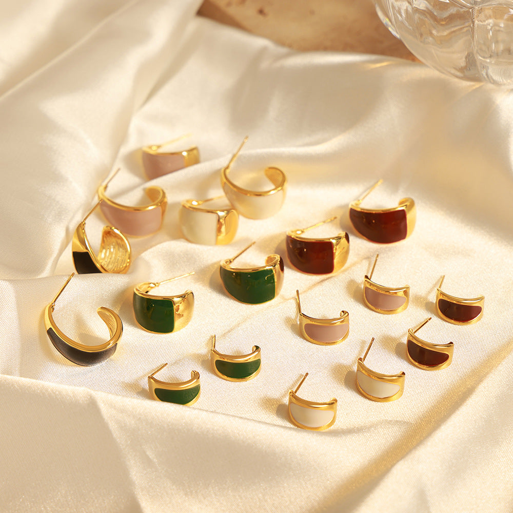 Vintage Copper Enamel Glazed Meniscus Earrings - Retro Style Jewelry for Wholesale