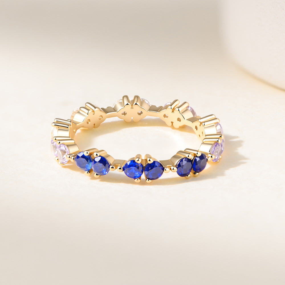 S925 Sterling Silver Gradual Change Color Blue And White Zircon Ring Creative Ring