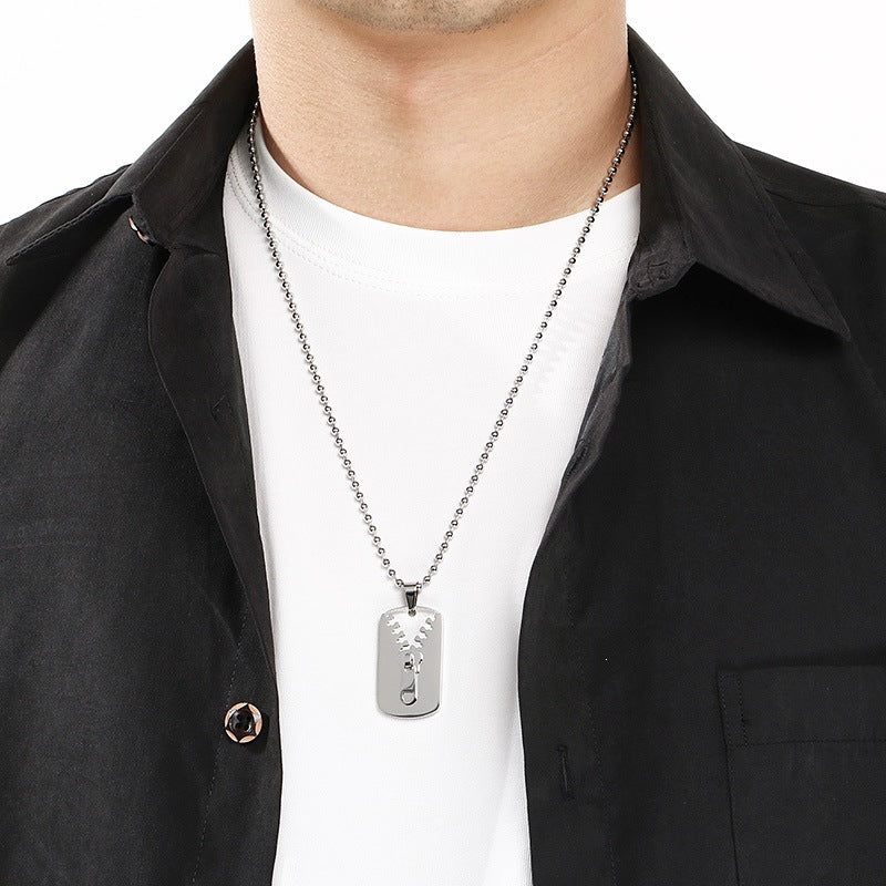 Simple Design Three-Dimensional Zipper, Military Brand Titanium Steel Necklace, Men's And Women'S Couples'