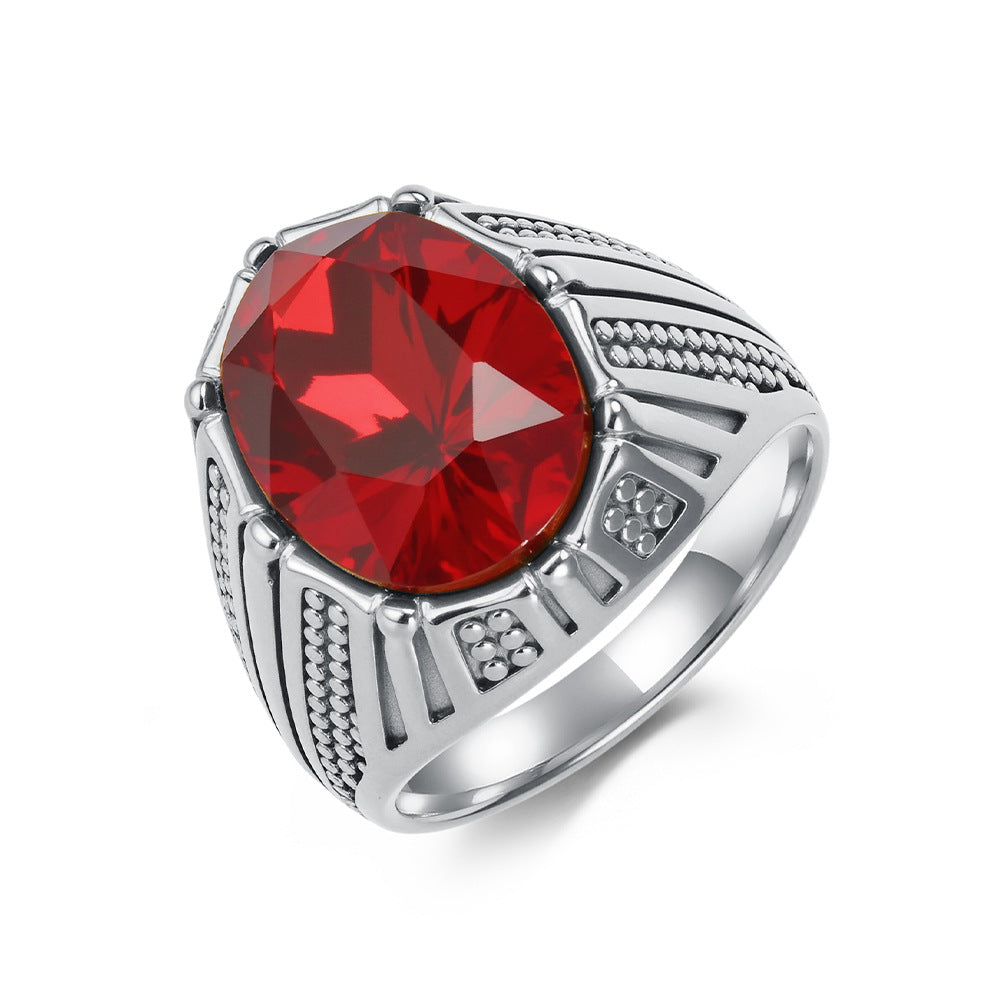 Planderful Everyday Genie Ring Retro Inlaid Glass Gem For Women European American Style Steel Band Sizes 7 8 9 10 11 12