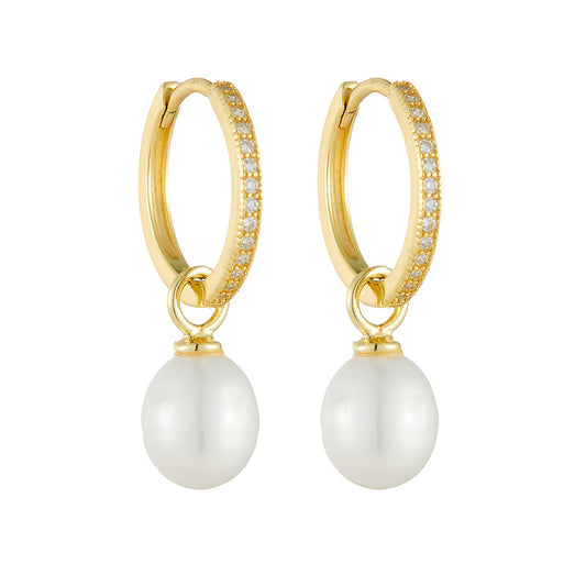 Planderful S925 Sterling Silver Pearl Earrings With Zircon Inlay For Elegant Feminine Style