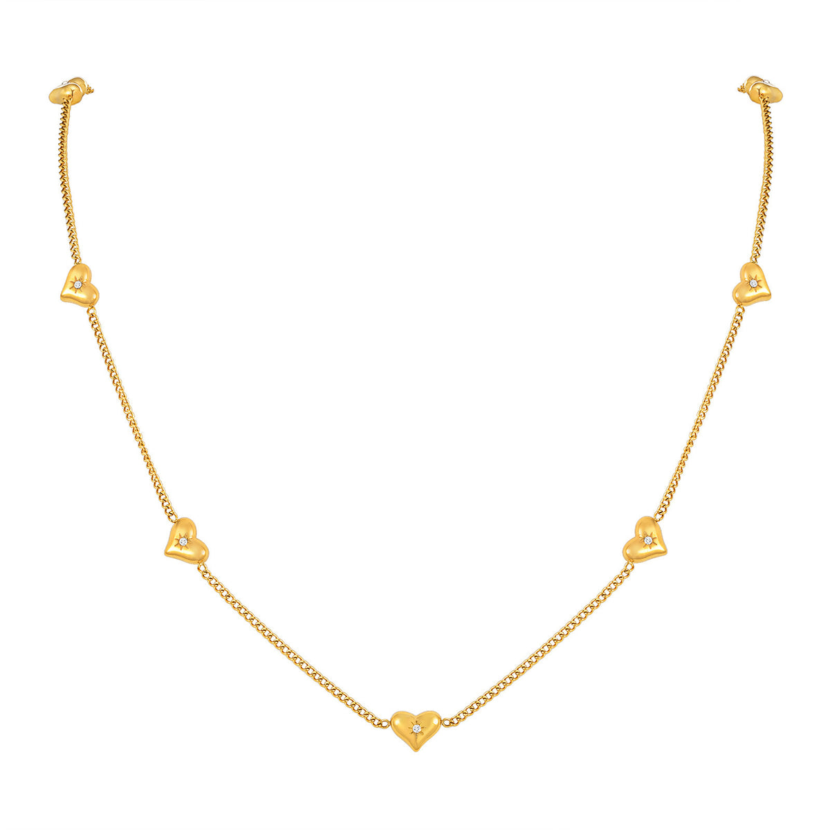 Ladies Stainless Steel Zircon Heart Necklace Gold