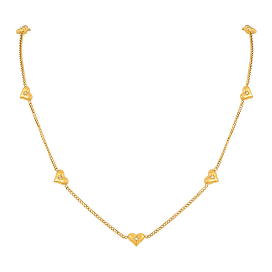Ladies Stainless Steel Zircon Heart Necklace Gold