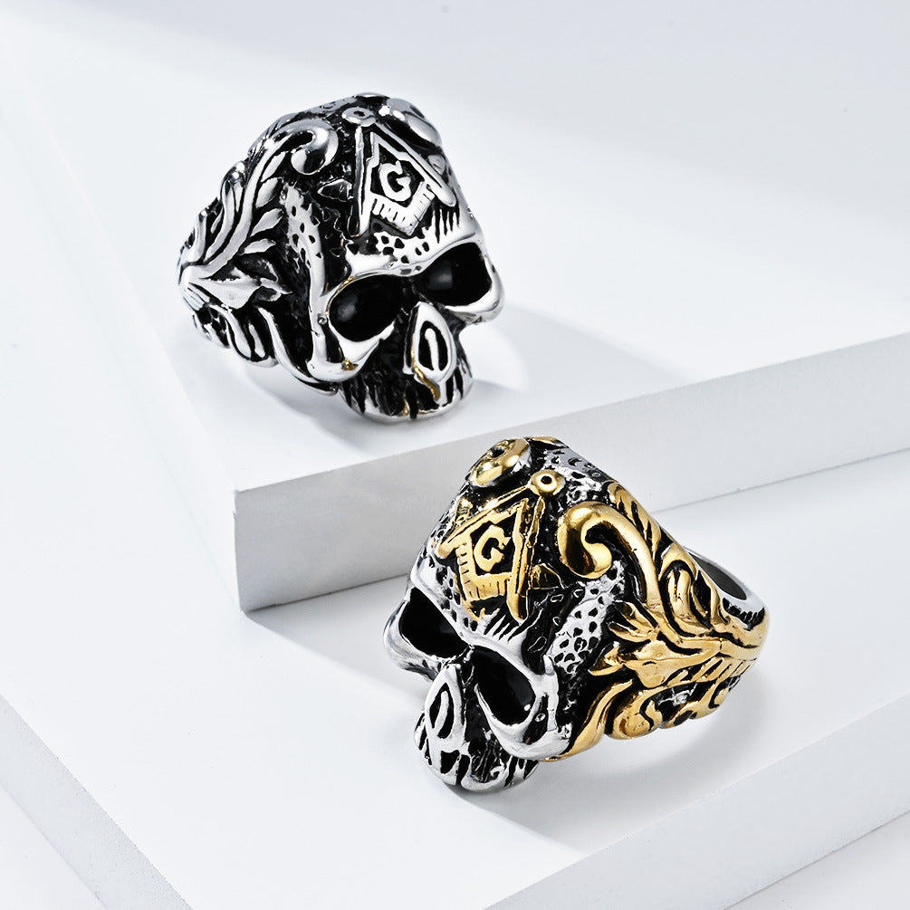 Skull Freemasonry Stainless Steel Ring Men's Fraternity