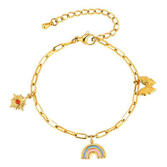 Stainless Steel Sun Rainbow Butterfly Bracelet