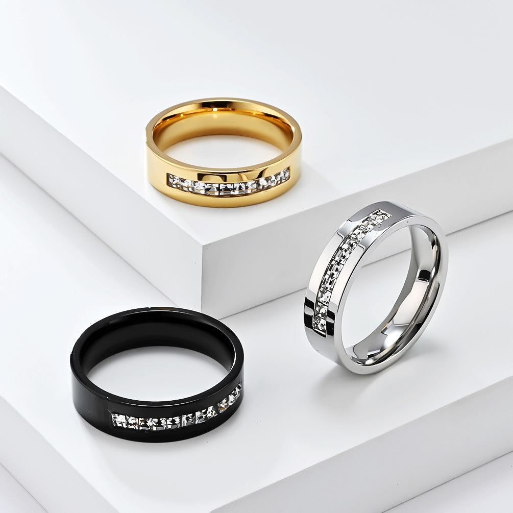 Planderful Gold Plated Titanium Steel Ring Elegant With Square Zircon For Women Office Wear