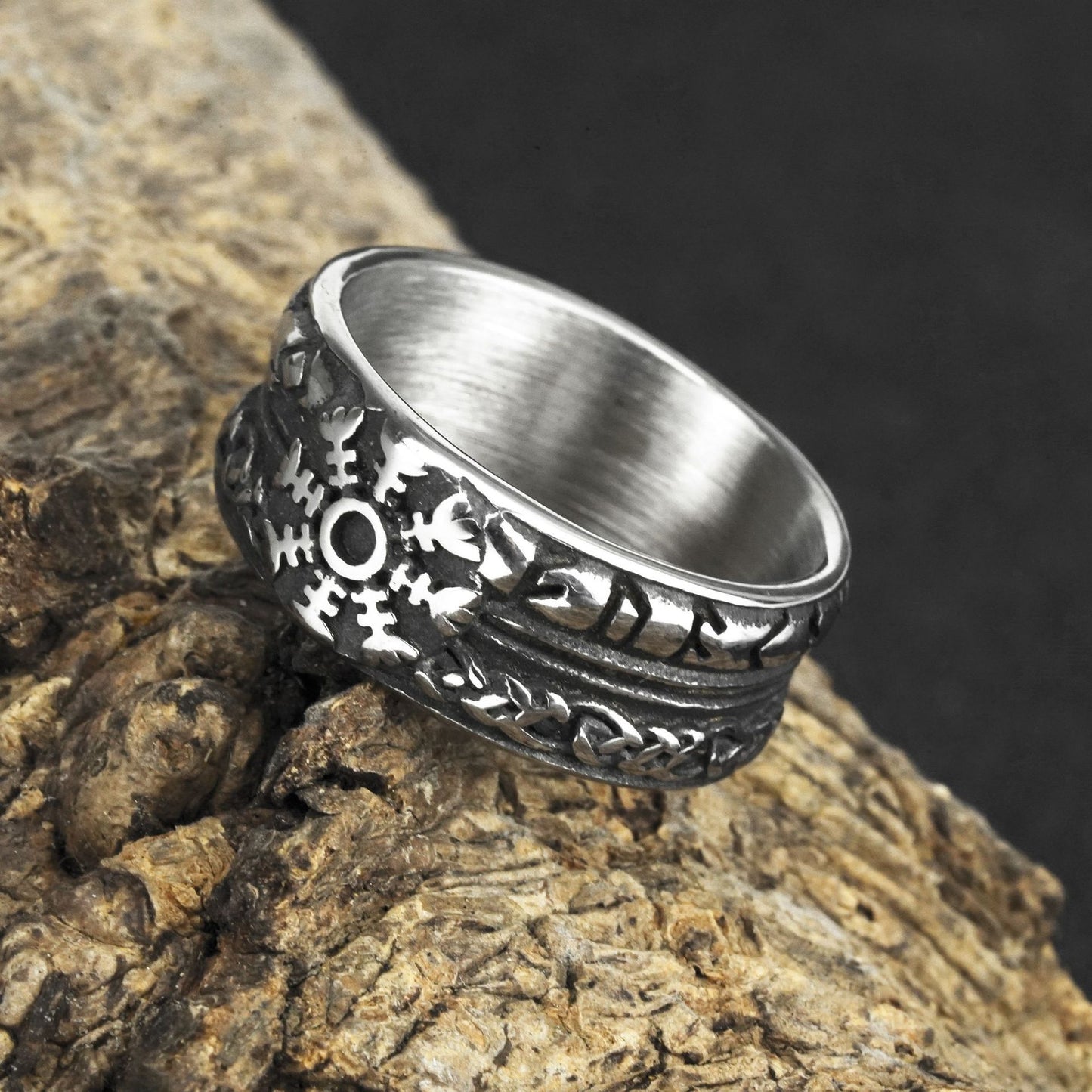 European and American Jewelry Wholesale Men's Titanium Steel Viking Rune Ring