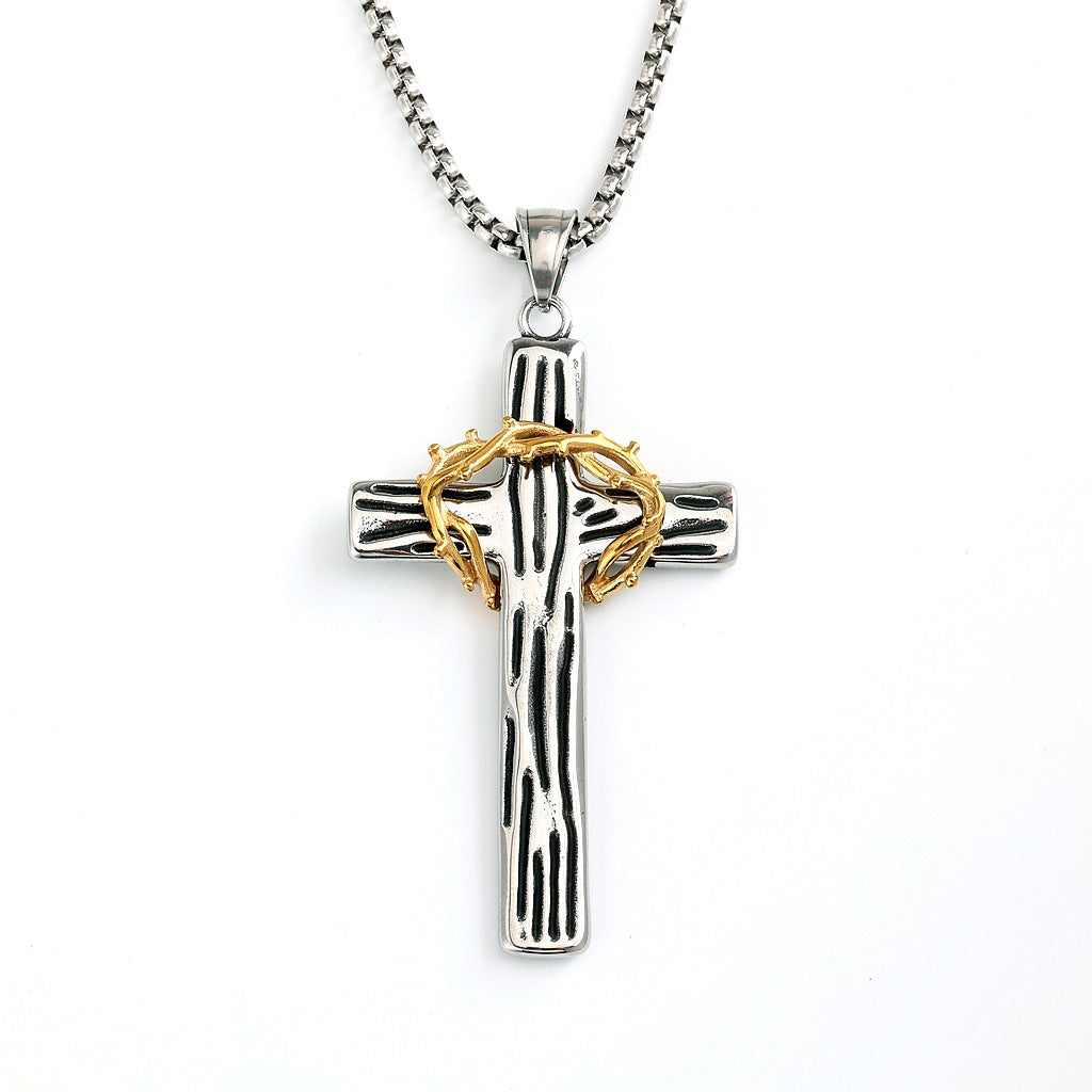 Vintage Cross Crown Stainless Steel Men's Pendant Necklace