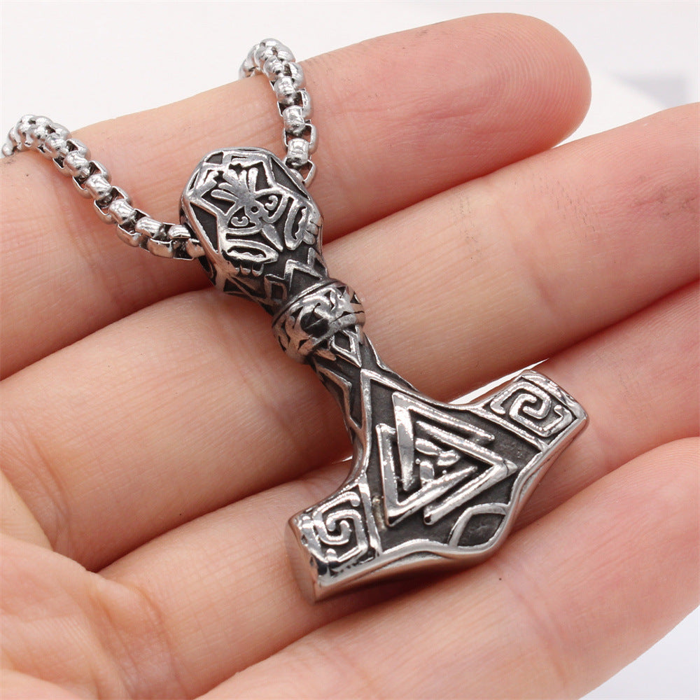 Planderful Viking Triangle Pendant Unisex Titanium Steel Shield Protection Statement Retro Bold Design