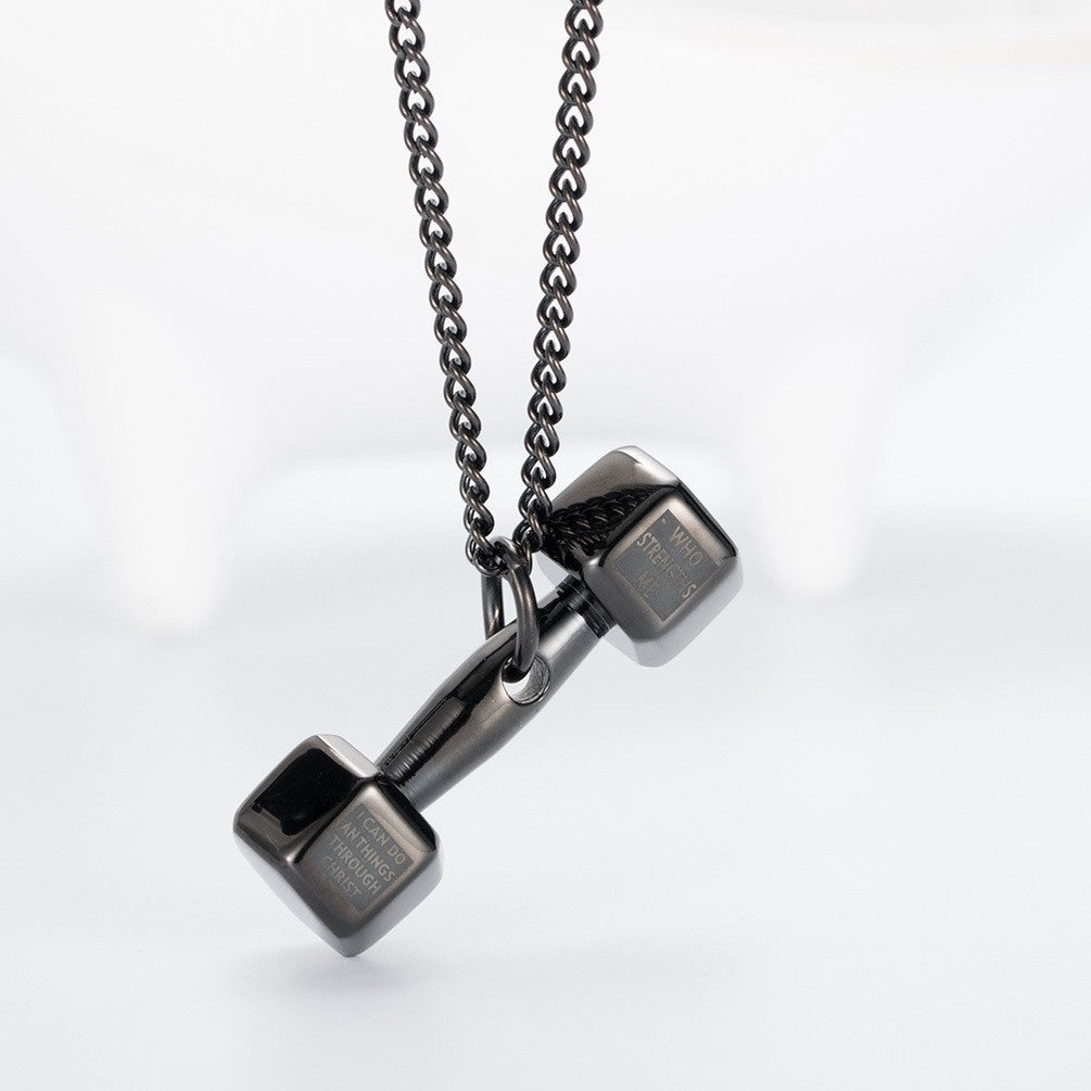 European and American Titanium Steel Fitness Dumbbell Barbell Pendant Necklace for Weightlifting Couples