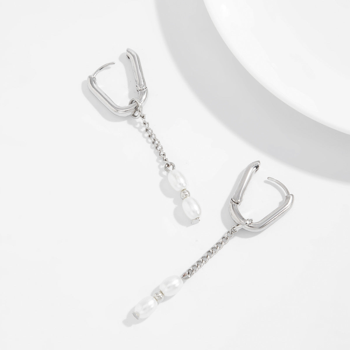 Planderful Pearl Fringed Earrings With Chain Rivet Cross Accent For Fashion Forward Women Statement Ear Jewelry