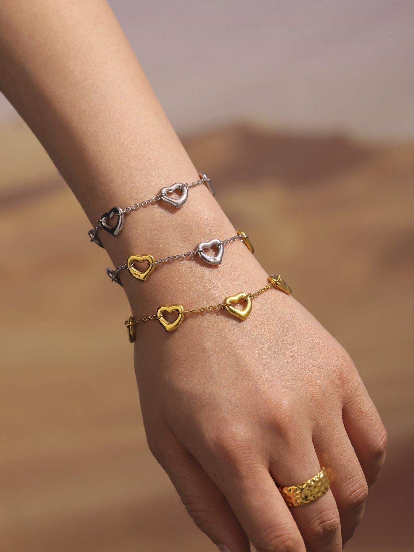 Planderful Heart Bracelet Stainless 18K Gold Plated Women