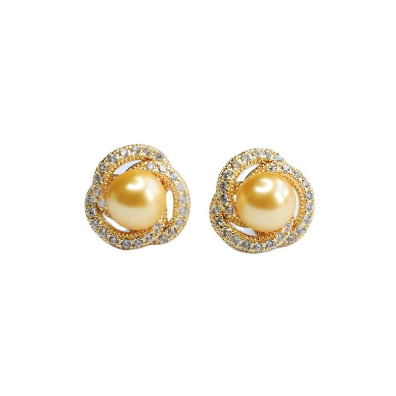 Champagne Shell Pearl Nest Stud Earrings