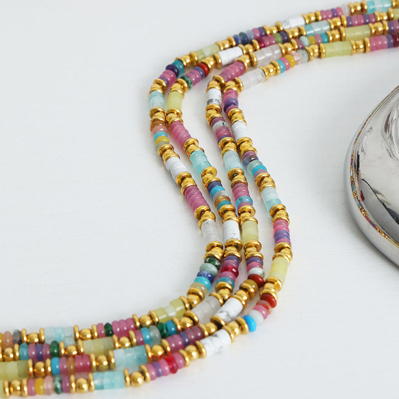 Handcrafted Boho Natural Stone Beaded Necklace with Mixed Colors