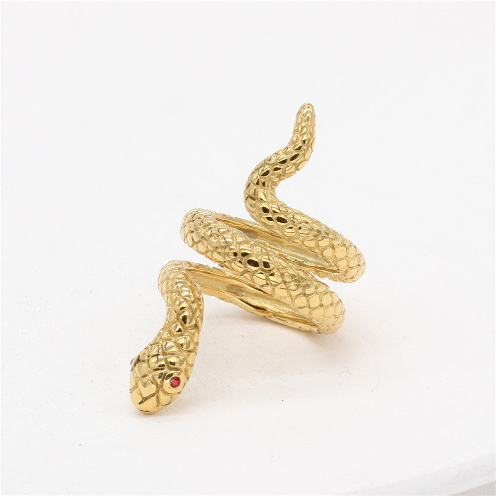 Planderful Titanium Steel Ring For Men Unisex Snake Zircon Eyes Durable Scratch Resistant Retro European American Style