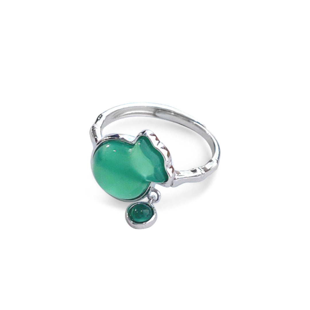 S925 Sterling Silver Natural Chalcedony Lucky Bag Ring — Adjustable