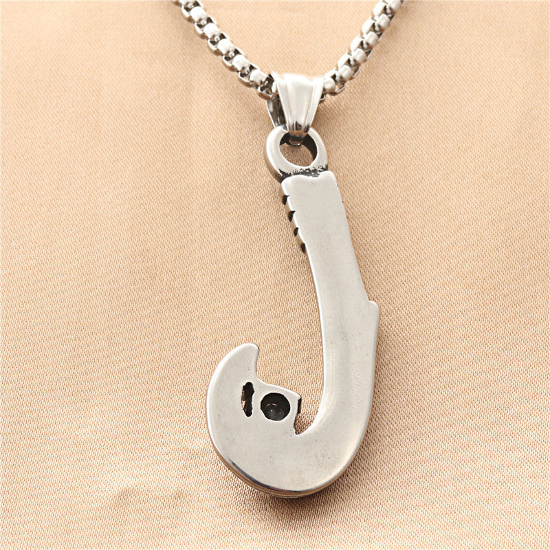 Personalized Titanium Steel Fish Hook Pendant Necklace for Men - Retro Punk Style by Planderful