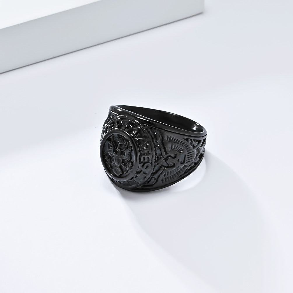 European American Retro Bald Eagle Titanium Steel Ring