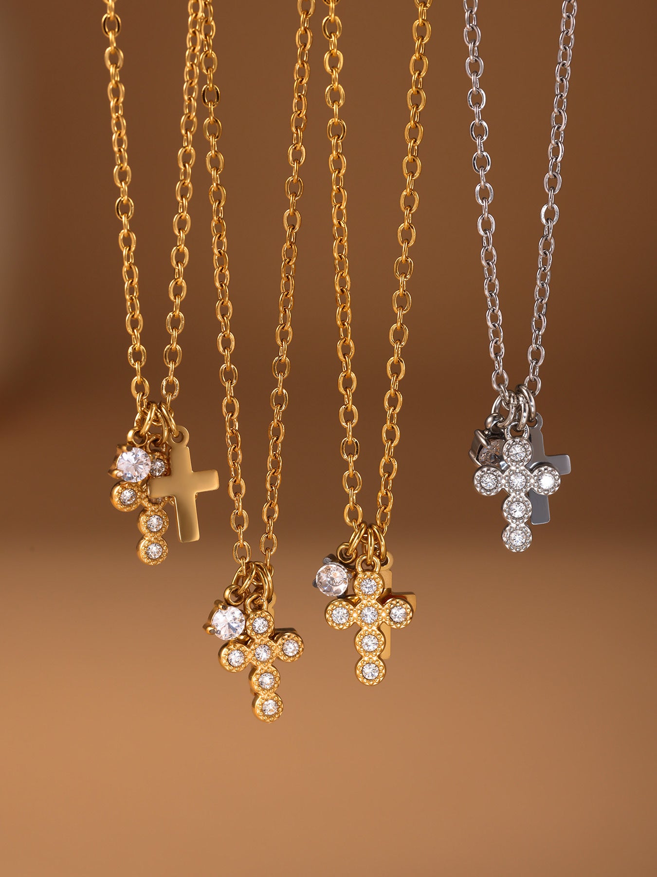 Planderful Zircon Cross Clavicle Necklace Multi Layer Women