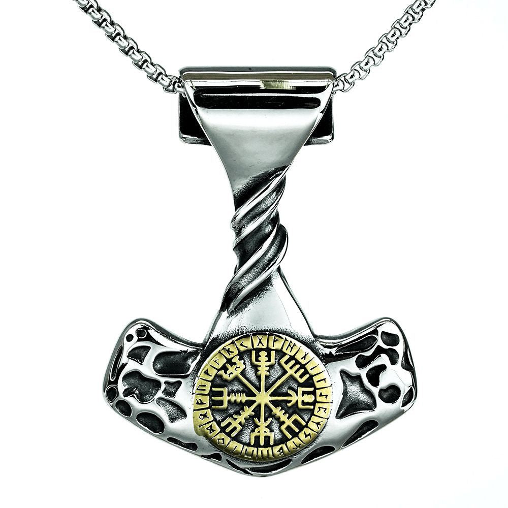Vintage Men's Stainless Steel Viking Anchor Compass Rune Necklace