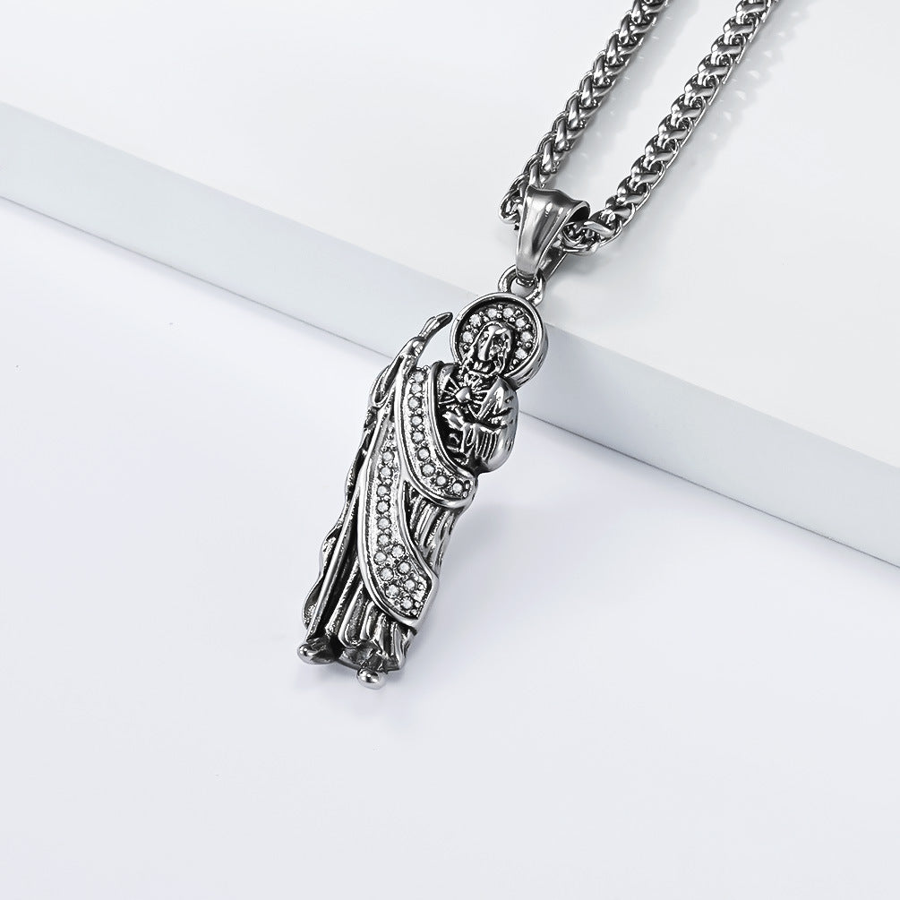 Planderful Stainless Steel Zircon Pendant Necklace Unisex Retro Style Durable Jewelry