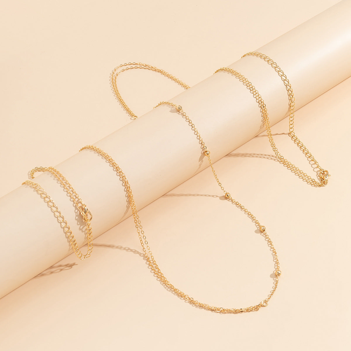 Elegant Hollow Body Chain Necklace and Waist Chain Set with Round Beads for Women