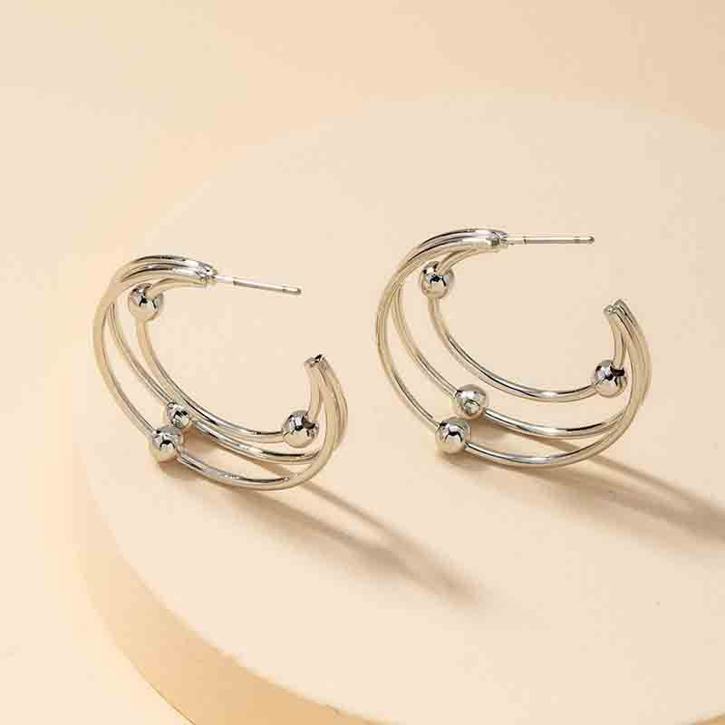 Exaggerated Metal C-Shaped Earrings with Cross-Border Style