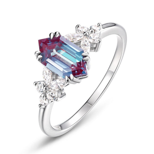 Planderful Jewelry Alexandrite Sterling Silver Ring With Geometric Design For Everyday Luxury