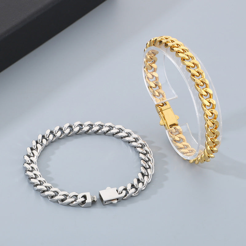 Titanium Steel Cuban Chain Men's Bracelet Polished Four-Sided Grinding Hand Available