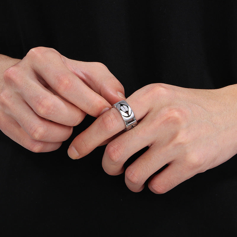 Personalized V-Shaped Couple's Hollow Ring in Stainless Steel for Valentine's Day - European and American Design for Men and Women