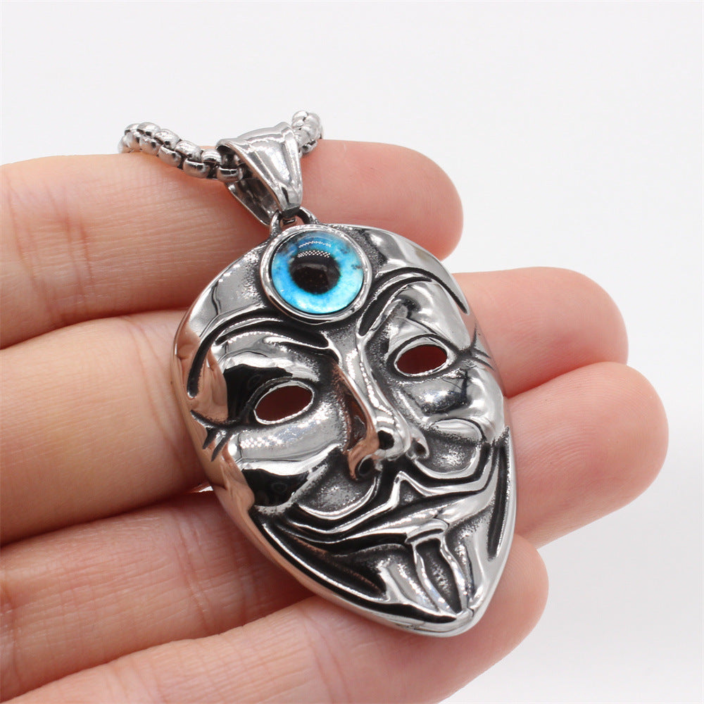 V-Shaped Punk Titanium Steel Face Mask Pendant for Men - European and American Style