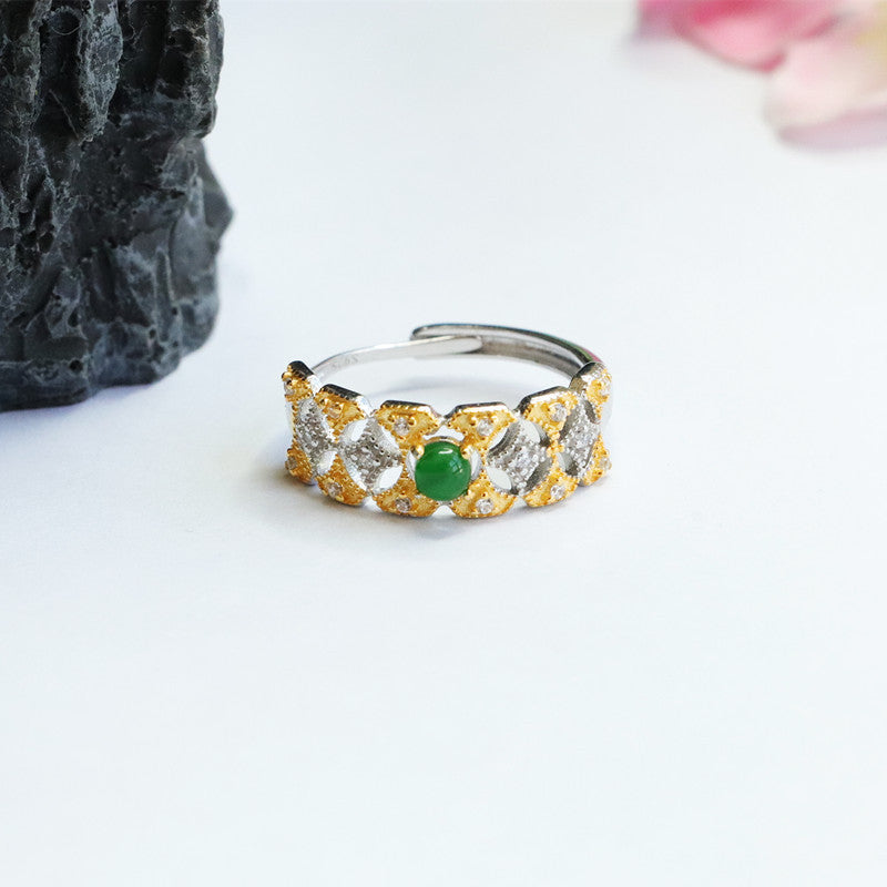 Icy Green Jadeite Openwork Star 925 Silver Ring